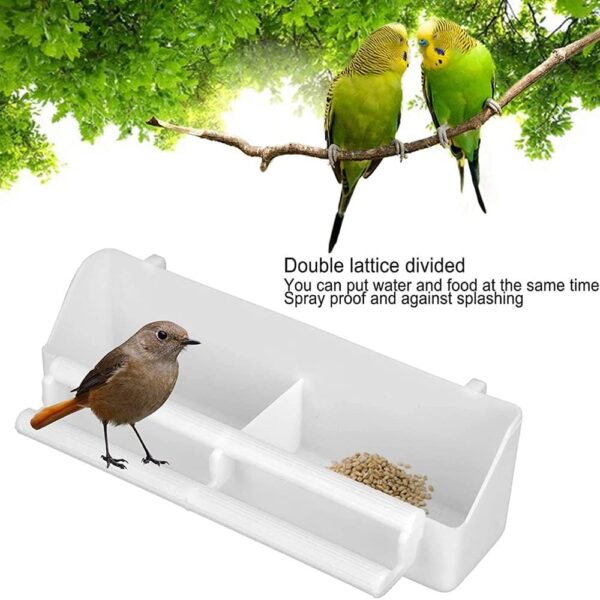 White Bird Food Bowl, 2 Pieces Plastic Bird Food Bowl, Pet Bird Food Bowl, Food Bowl in Bird Cage with Compartment, Bird Perch Shelf for Parrot, Canary, Sparrow - Image 4