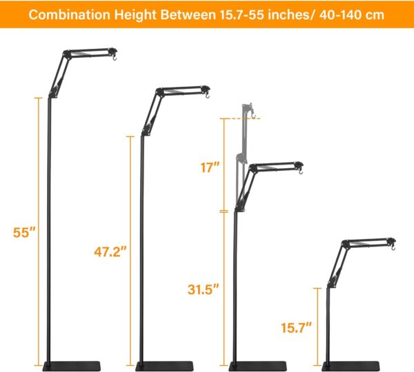 Reptile Heat Lamp Stand with Base Extra Tall, Adjustable Height and Width Floor Light Holder Bracket, Basking Lamp Support for Animal Tortoise Table Glass Tank Terrarium Vivarium Cages 72 inch - Image 2