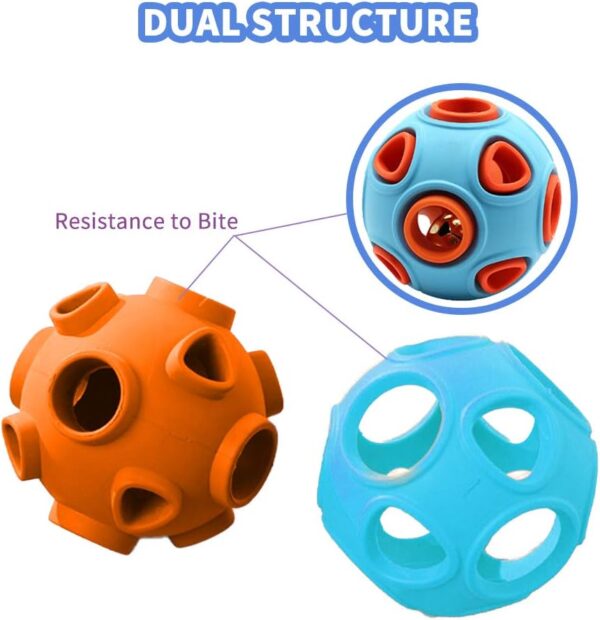 WishLotus Dog Ball, Dog Interactive Toy with Ring Bell Dog Rubber Balls Bouncy Ball Pet Game Puzzle Ball to Increase IQ Search & Catch for Small Medium Dogs (S, Blue + orange) - Image 2