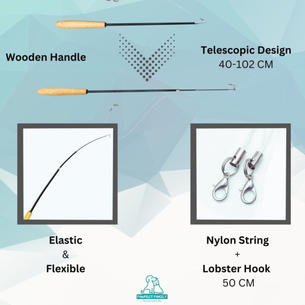 Pawfect Family® Teaser Wand with Wooden Handle and 6 Feather-Plush Attachments - Extendable und Retractable Fishing Rod Stick for Cats (SandFeatherLight, 40-102 CM) - Image 2