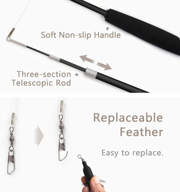 SONGWAY Cat Feather Stick Toy - 7 PCS Cat Feather Toys, 1 Cat Teaser Wand with 6 Feather Refills with Bell, Interactive Cat Toy Wand for Indoor Cat and Kitten, Black - Image 4