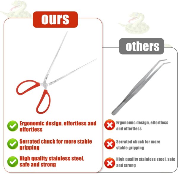 BOXOB Reptile Feeding Tongs, 15 Inch Extra Long Snake Feeding Tongs Non-Skidding Easy-Grip Tweezers Accessory for Terrarium Reptile Vivarium Corn Ball Python Axolotl Bearded Dragon Supplies - Image 3