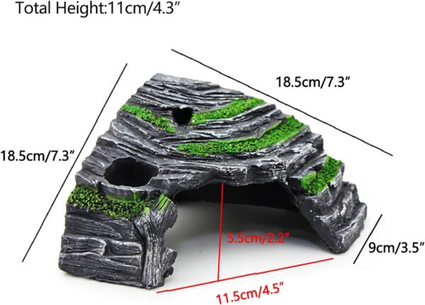 Reptile Hideout Caves Turtle Ramp Basking Platform Habitat Shelter Decor Humidify Hide Cave Resin Rock (L) - Image 2