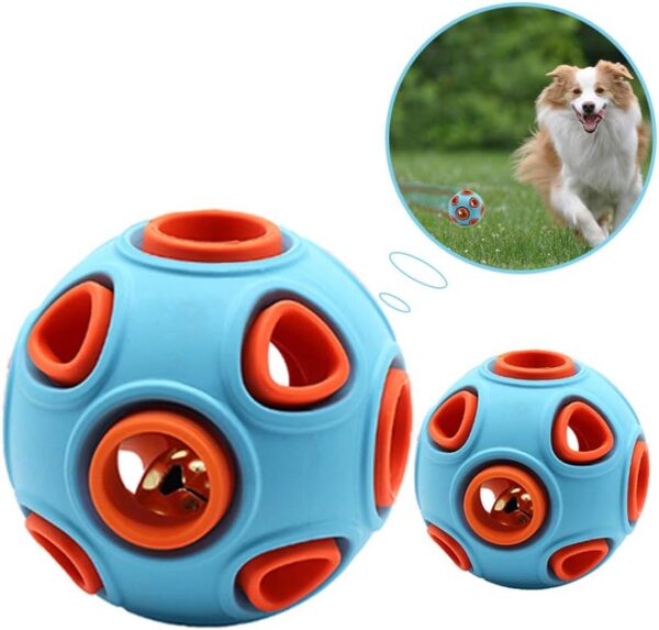 WishLotus Dog Ball, Dog Interactive Toy with Ring Bell Dog Rubber Balls Bouncy Ball Pet Game Puzzle Ball to Increase IQ Search & Catch for Small Medium Dogs (S, Blue + orange) - Image 6