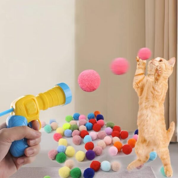 YumSur Interactive Cat Toys, Cat Ball Toy Launcher,Cat Ball Gun with 100pcs Soft Pom Pom Balls,Plush Ball Shooting Gun for Cats,Cat Fetch Toys for Indoor Pet Cat Exercise Training Chasing - Image 4