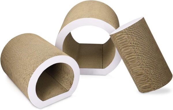 Navaris Cat Tunnel Scratcher Set (3-Pieces) - Corrugated Cardboard Paper Scratching Board Tubes and Roll Toy for Cats - Scratch, Lounge, Hide and Play - Image 5