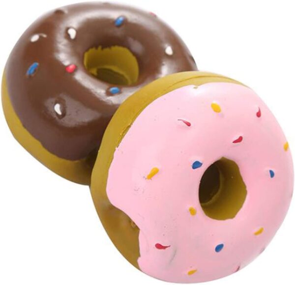 YUANHONGJIAN 2 Pcs Random Color Squeak Latex Dog Toys Doughnut Shape Dog Chew Toys Puppy Molar Toy Pet Interactive Play Toys for Small and Medium Dogs - Image 4