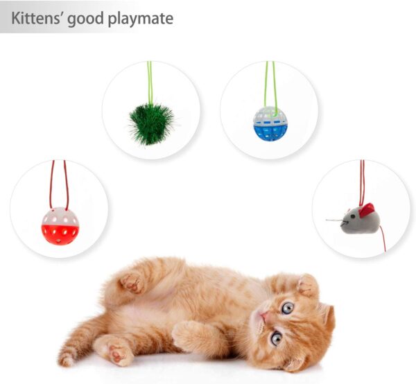 Tofern Multi-Function Pet Kitten Cat Interactive Activity Soft Fleece Folding Toy Mat Bed Hammock Tent With Hanging Mouse Bell Balls, red - Image 3