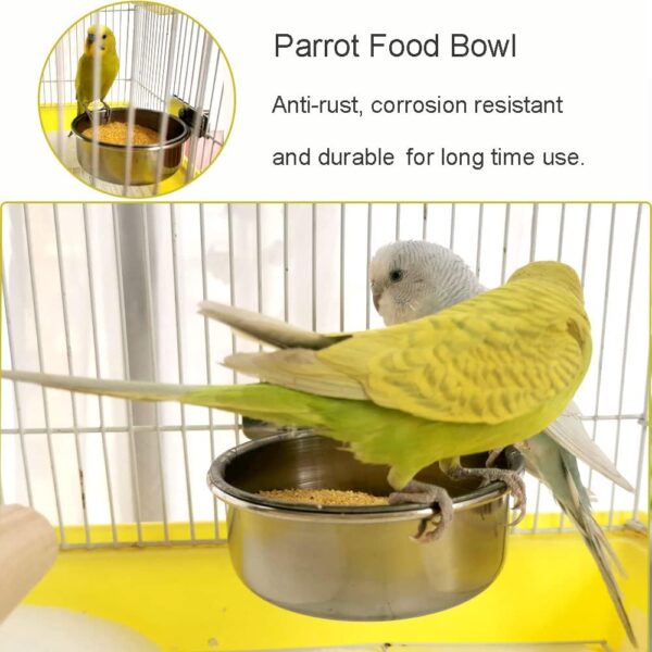 Tfwadmx Bird Feeding Dish Cups Parrot Food Bowl Clamp Holder Coop Cup, 2PCS Bird Cage Water Bowl for Parakeet African Greys Conure Cockatiels Lovebird Budgie Chinchilla - Image 2