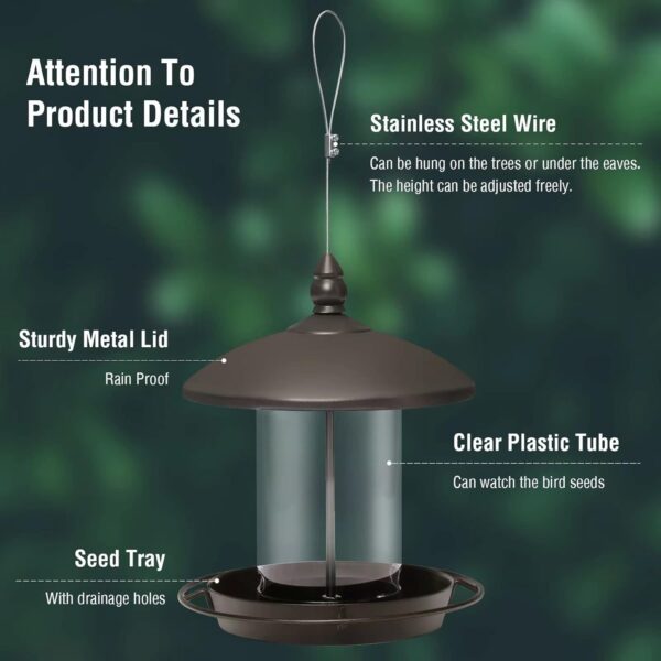 Bird Feeder for Outside Hanging,Bird Seed for Outside Wild Bird Feeders for Garden Yard Outdoor Decoration,Round Roof Design for Sun-Proof and Rainproof, Brown - Image 2