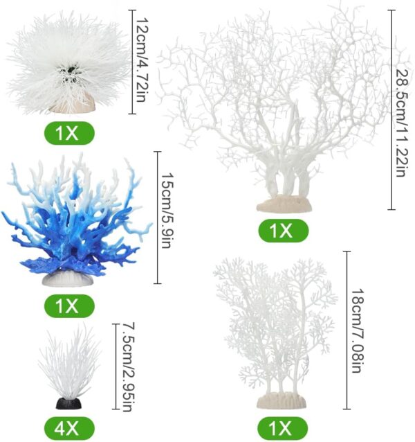 BEGONDIS 8 Pack Artificial Coral Ornament, Aquarium Plasitc Water Plants for Fish Tank Decorations (White Set) - Image 2