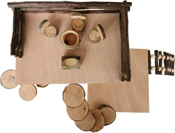 RoseFlower Wooden Hamster Playground Platform, Hamster Climbing Toy, Natural Living Climb System, Small Animals Activity Set with Ladder Food Bowl Ramp Bridge for Mouse Gerbil Rat Chinchilla - Image 3