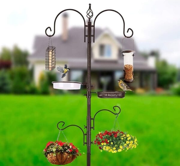 Deluxe Bird Feeding Station Kit Bird Feeder Pole Bird Feeder Hanging Kit Multi Feeder Hanging with Metal Suet Feeder Bird Bath Mesh Tray for Attracting Wild Birds and Planter Hanger (1 Pack) - Image 4
