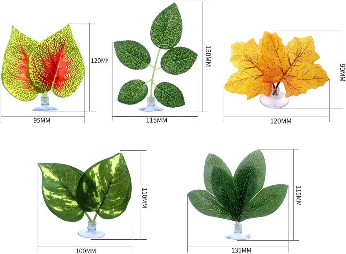 ZONADAH 5 Pcs Plastic Artificial Plant Leaf with Suction Cup Fish Tank Betta Hammock Bed Leaf Fish Tank Leaves Decorations Ornaments for Betta Aquarium Fish Tank - Image 7