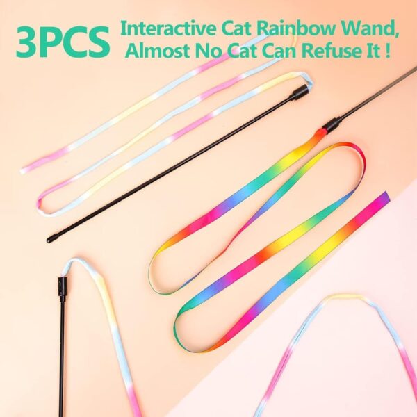 Pssopp 3 Pcs Interactive Cat Wand Toys,Colorful Boredom Relief Funny Interactive Cat String Stick Toy Colorful Ribbon Charmer Cat Teaser Toy for Cats - Image 5