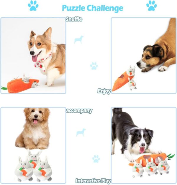 IFOYO Plush Squeak Dog Toys, Durable Interactive Hide and Seek Puzzle Dog Toys for Medium Small Dogs, Pets, Easter Dog Toy, Turnip Rabbit - Image 3
