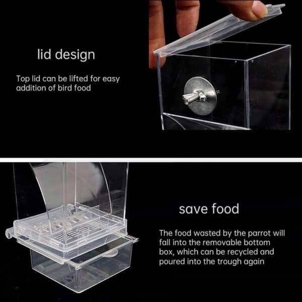 Uposao Automatic Bird Seed Feeder Plastic Splash Proof Bird Food Box Birdcage Window Feeder Pet Parrots Food Feeder for Budgerigar Canary Cockatiel Finch Parakeet - Image 5