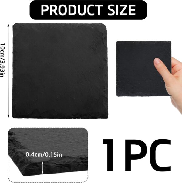 Reptile Basking Slate Platform Aquarium Tortoise Bathing Resting Platform,10x10cm Turtle Habitat Slate Pad Turtle Feeding Food Bowl Dish Resting Natural Rock Platform Accessories Decoration(Black) - Image 2