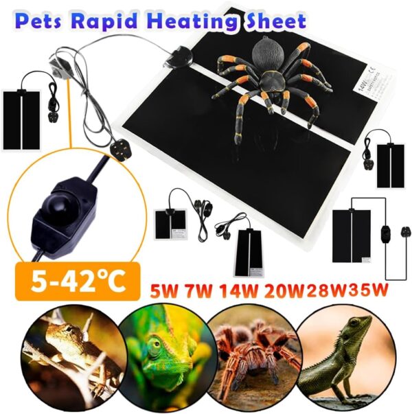 TIHOOK Terrarium Heating Mat, 2 PCS, 20W, Reptile Heating Pad with Temperature Control, Heating Mat for Reptiles Turtle, Snake, Lizard, Gecko, Spider, 5W/7W/14W/20W/28W/35W - Image 6