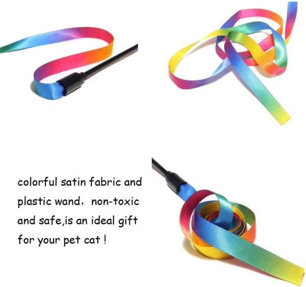NEKOSUKI Cat Wand Rainbow Toy, 3 Styles Funny Interactive Cat Toys, Cuddly Stuffed Snake Cat Toy on Stick with Bell, Colorful Sounding Toys, Rainbow Ribbon Wand for Kittens Training - Image 6