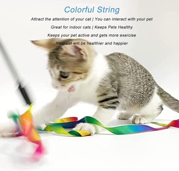 Pssopp 3 Pcs Interactive Cat Wand Toys,Colorful Boredom Relief Funny Interactive Cat String Stick Toy Colorful Ribbon Charmer Cat Teaser Toy for Cats - Image 6