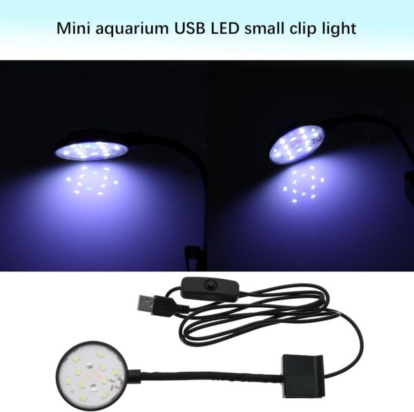 YINETTECH 5W Mini Aquarium USB Led Light with Power Switch for Small Fish Shrimp Tank Freshwater Planted Live Plant Grow Fish Tank Clip Light Black - Image 2