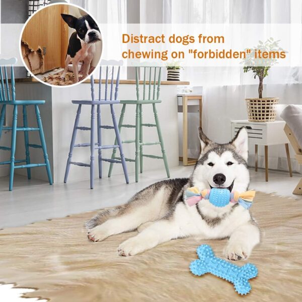 JYPS Puppy Chew Toys, 4pcs Dog Teething Chewing Toy Set with Ball and Cotton Ropes, Aggressive Chew Toys, Interactive Pet Toys Gift Pink for 8 Weeks Small Puppies and Medium Dogs (Blue) - Image 3