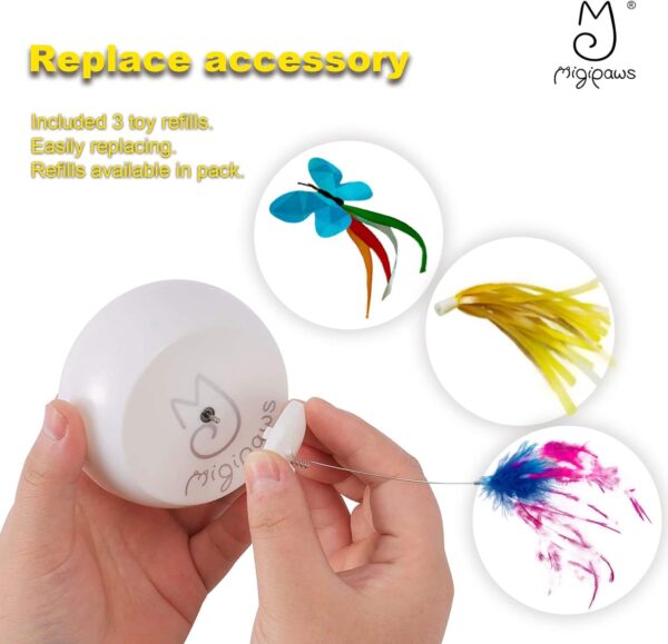 Migipaws Cat Toys,Interactive Butterfly Feather Kitten Toy,Spin with Smart Rolling Ball for Indoor Cats,Self Play Automatic Touch Senser, 3 Refills - Image 5