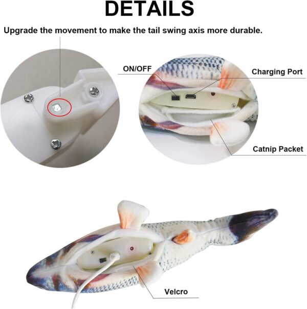 Floppy Fish Cat Toy,Electric Fish Cat Catnip Toy,Plush Simulation Fish Cat Toys for Indoor Cats Pets Flopping/Moving Cat Dog Fish Toy Kitten for Pillow Chew Bite Kick Cat Interactive Toy - Image 2