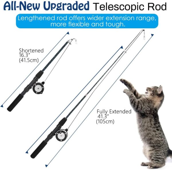Pawaboo Cat Feather Toys, 4 Pack Interactive Cat feather Teaser Wand Toys, Retractable Fishing Pole Wand Catcher Exerciser with Refill Fish, Dragonfly Worm with Bells, Fun Kitten Kitty Toy, Colorful - Image 4