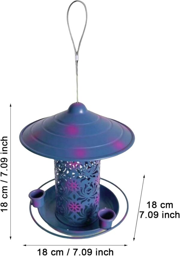 Bird Feeders Stations Hanging Bird Feeders For Outdoors Garden Decoration Birdfeeder Food Bowl For Balcony Porch Backyard Patio Outside Blue With Red Dots Outdoor House Feeders (Blue, One Size) - Image 3
