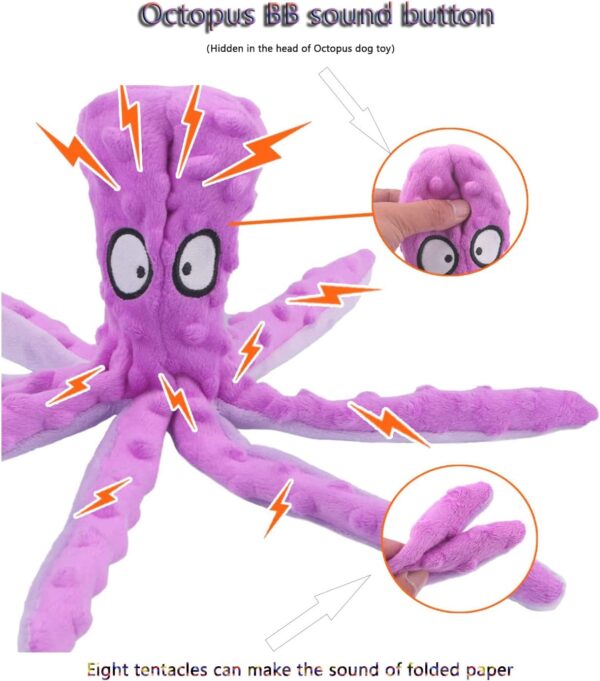 RAYITO Octopus Dog Toys, No Stuffing Squeaky Dog Toys Interactive Octopus Dog Chew Toys with Crinkle Paper for Small Medium Dogs Playing and Training (Purple) - Image 3