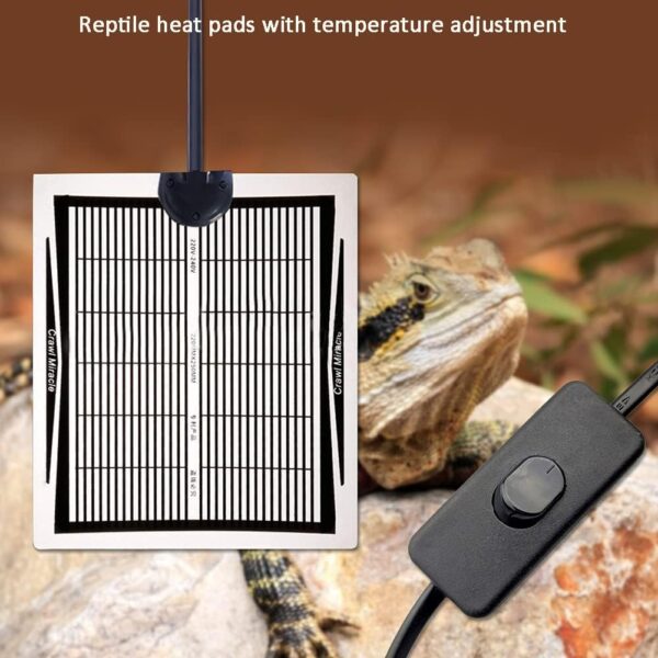 niCWhite Reptile Heating Mat, 5W Heat Pad Under Tank Warmer Terrarium Heated Pads with Temperature Control, Aquarium Heater Mats for Reptiles Tortoise Snakes Lizard Gecko Hermit Turtle, 7.1" x 5.9" - Image 3