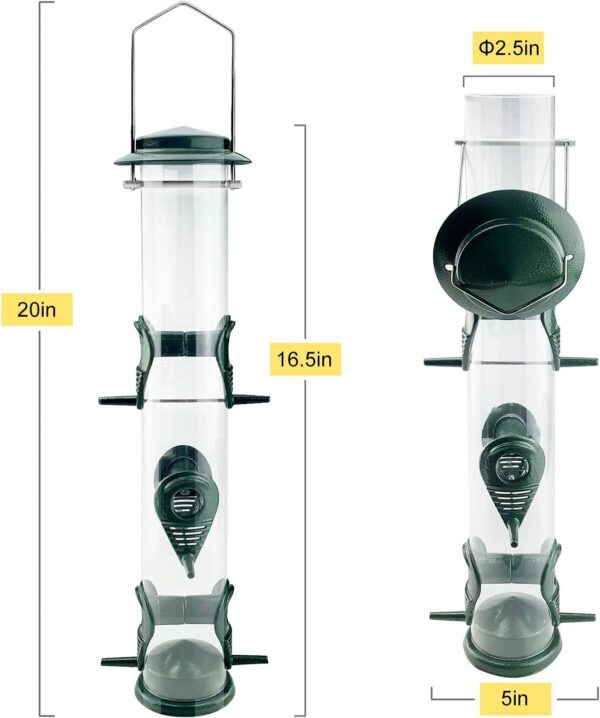 Metal Bird Feeder Tube Hanging Feeders Wild Bird Seed Feeder Heavy Duty Metal 6 Port Bird Feeders with Steel Hanger Weatherproof and Water Resistant Great for Attracting Birds (1 Pack-Green) - Image 2