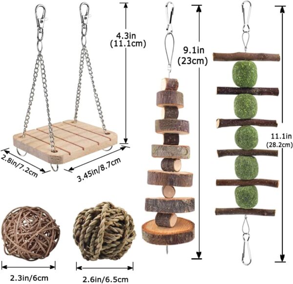 ERKOON Hamster Chew Toys 12 Pack Gerbil Rat Guinea Pig Chinchilla Toys Accessories, Natural Wooden Dumbbells Exercise Bell Roller Teeth Care Molar Toy for Hamster Rabbits Parrot Syrian - Image 6