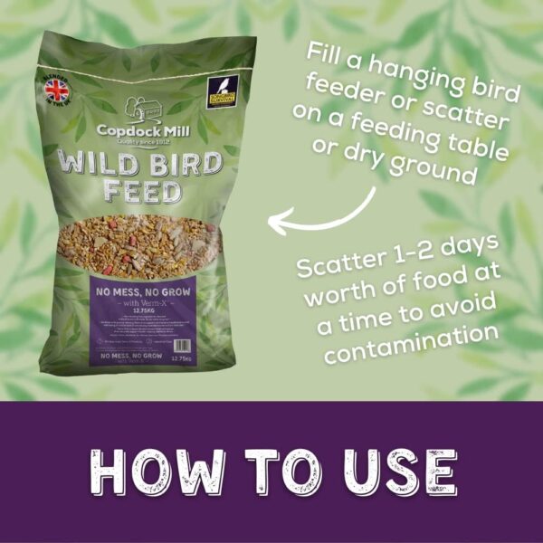 Copdock Mill No Grow, No Mess Wild Bird Seed with Verm-X 12.75kg – No Grow Bird Seed with Added Natural Supplements for Healthy Wild Birds – Includes Peanuts, Sunflowers, Wheat, Maize and Verm-X - Image 4