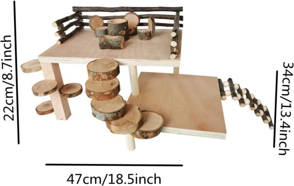 RoseFlower Wooden Hamster Playground Platform, Hamster Climbing Toy, Natural Living Climb System, Small Animals Activity Set with Ladder Food Bowl Ramp Bridge for Mouse Gerbil Rat Chinchilla - Image 2