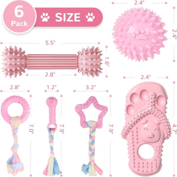 TENGZHI 6 PACK Durable Rubber Chew Toys for Puppies Small Dogs - Soft Rubber Funny Slippers Ball Donut Indoor Outdoor Toys Perfect for Teething and Playtime (Pink) - Image 2