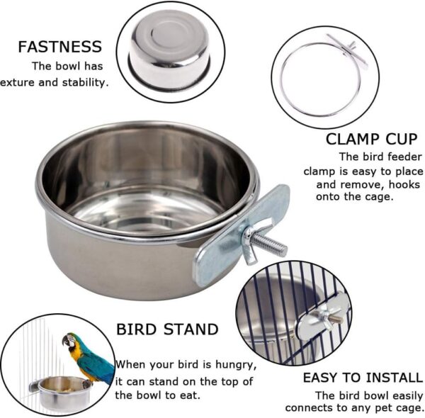 Tfwadmx Bird Feeding Dish Cups Parrot Food Bowl Clamp Holder Coop Cup, 2PCS Bird Cage Water Bowl for Parakeet African Greys Conure Cockatiels Lovebird Budgie Chinchilla - Image 3