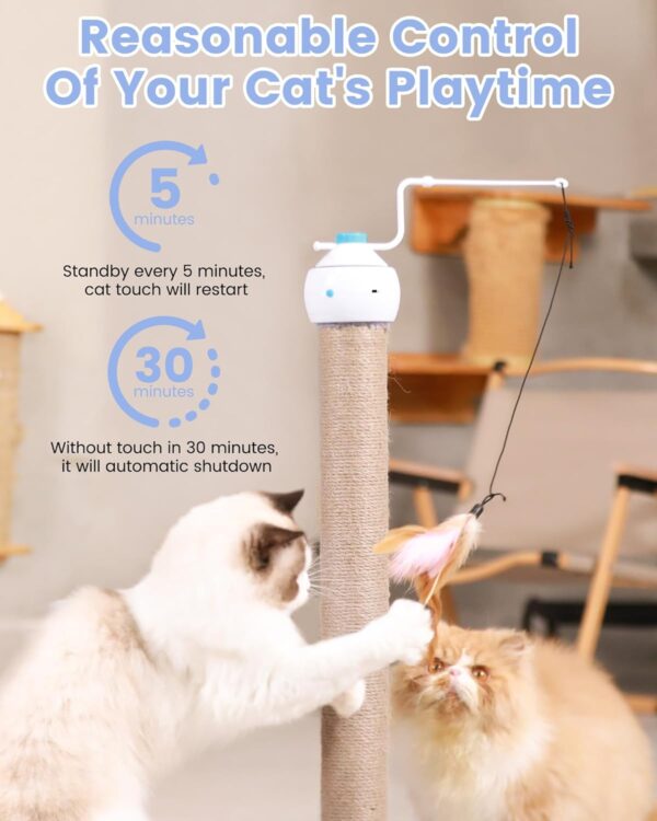 PETTOM Interactive Cat Toys, 3 in 1 Cat Toys for Indoor Cats Adult, Automatic Cat Feather Toy, Electric Kitten Toy 3 Speed Settings, USB Rechargeable Feather Wand Toys as Cat Gifts - Image 5