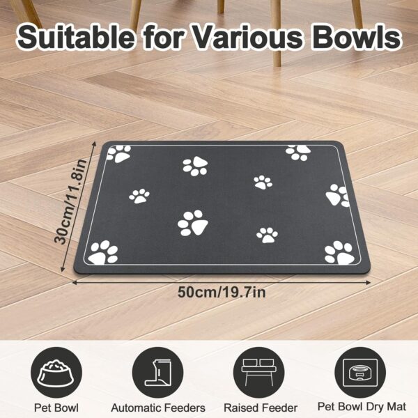 Mavicen Pet Feeding Mat, 30 * 50cm Super Absorbent Feeding Mats for Dogs, Dog Bowl Mat for Food and Water, Dark Grey (Multi-paws Pattern) - Image 7