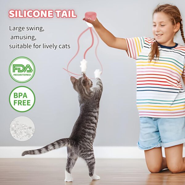 lifefav Cat Toys for Indoor Cats, Electronic Interactive Cat Toys, Upgraded Automatic Plush & Silicone Tail Teaser Toy 2 in 1 Cat Wand Toy, Rechargeable Exercise Toy for Kitten (Pink) - Image 4