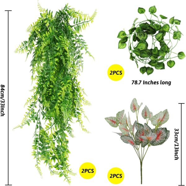 QUOZUO Reptile Hanging Plants, Terrarium Reptile Hanging Plants Vines Artificial Leaves Reptile Hide with Suction Cup, Leopard Gecko Tank Accessories for Bearded Dragon Lizard Snake - Image 3