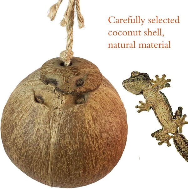 Yoicn Lth Natural Coconut Shell Gecko Nest House Reptile Hideouts Bed Cage Toy with Ladder Hanging Loop for Lizards Chameleon Gecko Snakes Small Animal 2 PCS - Image 4