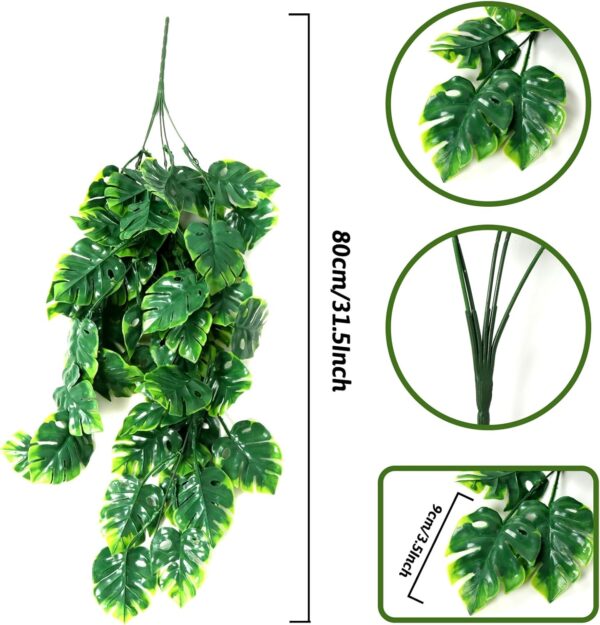 QUOZUO Reptile Hanging Plants Terrarium Fake Monstera Hanging Plants Vines Artificial Leaves Reptile Hide with Suction Cup, Leopard Gecko Tank Accessories for Bearded Dragon Lizard Snake - Image 2