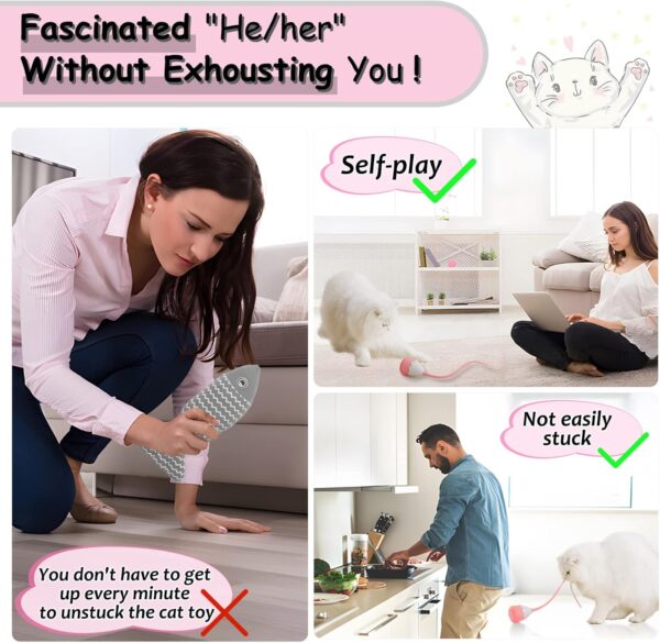 Interactive Cat Toys for Indoor Cats, Automatic Irregular Moving Cat Toy with Lifelike Prey's Tail Silicone Tail, 2 in 1 Rechargeable Exercise Cat Wand Toy for Cats Adult (GJWB) (Pink) - Image 4