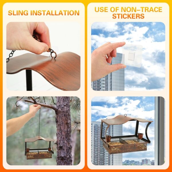 Window Bird Feeder, Metal Window Bird Feeder with Strong Suction Cups, Bird Feeders for Small Birds, Removable Tray with 2 Water Cups, Easy Clean and Fill - Image 4