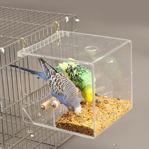 Dustproof Bird Food Box Hangable Feeding Box Automatic Bird Feeder Anti-spill Bird Food Container With Standing Perch - Image 4