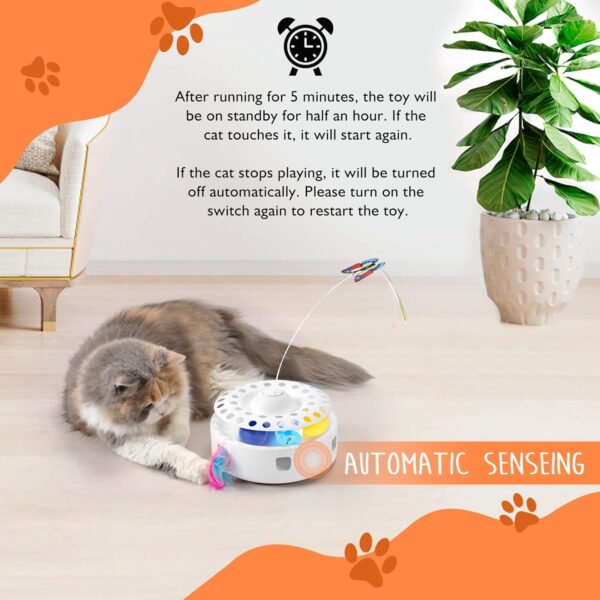 PETTOM 3 in 1 Interactive Cat Toy for Indoor Automatic Cat Teaser Toy, Electronic Auto Random Ambush Feather &Rotating Floating Butterfly& 3 Ball Exercise with Cat Toys(White) - Image 4