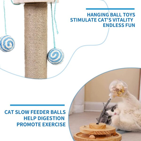 Marchul 4 in1 Interactive Cat Toy, Cat Scratching Post with Hanging Ball, Cat Food Treat Toy for Indoor Cats and Kittens with Wooden Track Balls, Kitten Sisal Scratcher Toy with Cat Treat Dispenser - Image 3